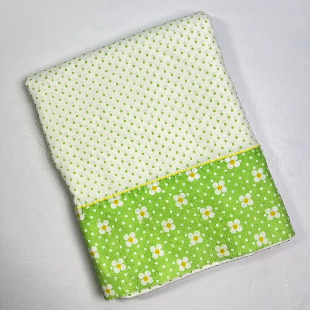 Vintage Fieldcrest Mod Polka Dot Floral Twin Flat Sheet Daisy No Iron Percale